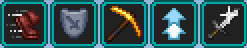 Icons representing Minecraft beacon primary powers: Speed (boots), Resistance (shield), Haste (pickaxe), Jump Boost (arrow up), and Strength (sword).