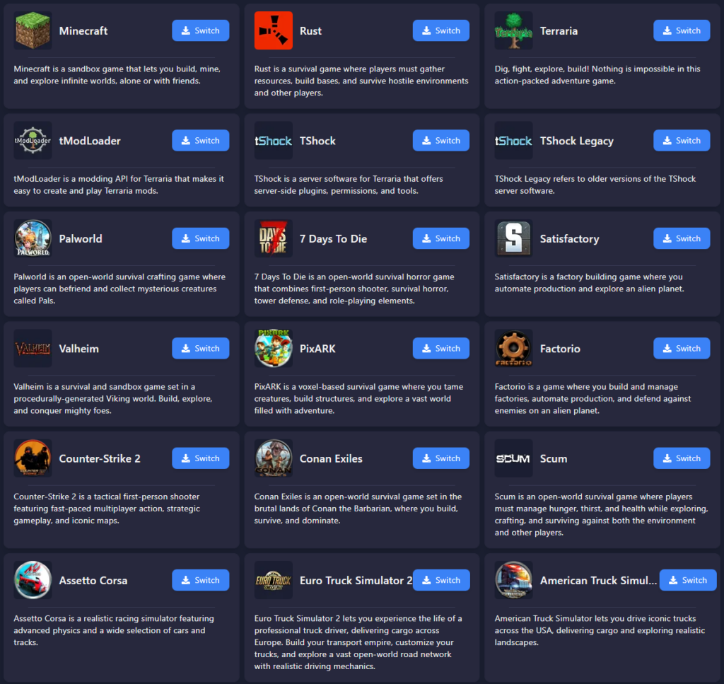 Game Switcher - GGServers Panel Feature