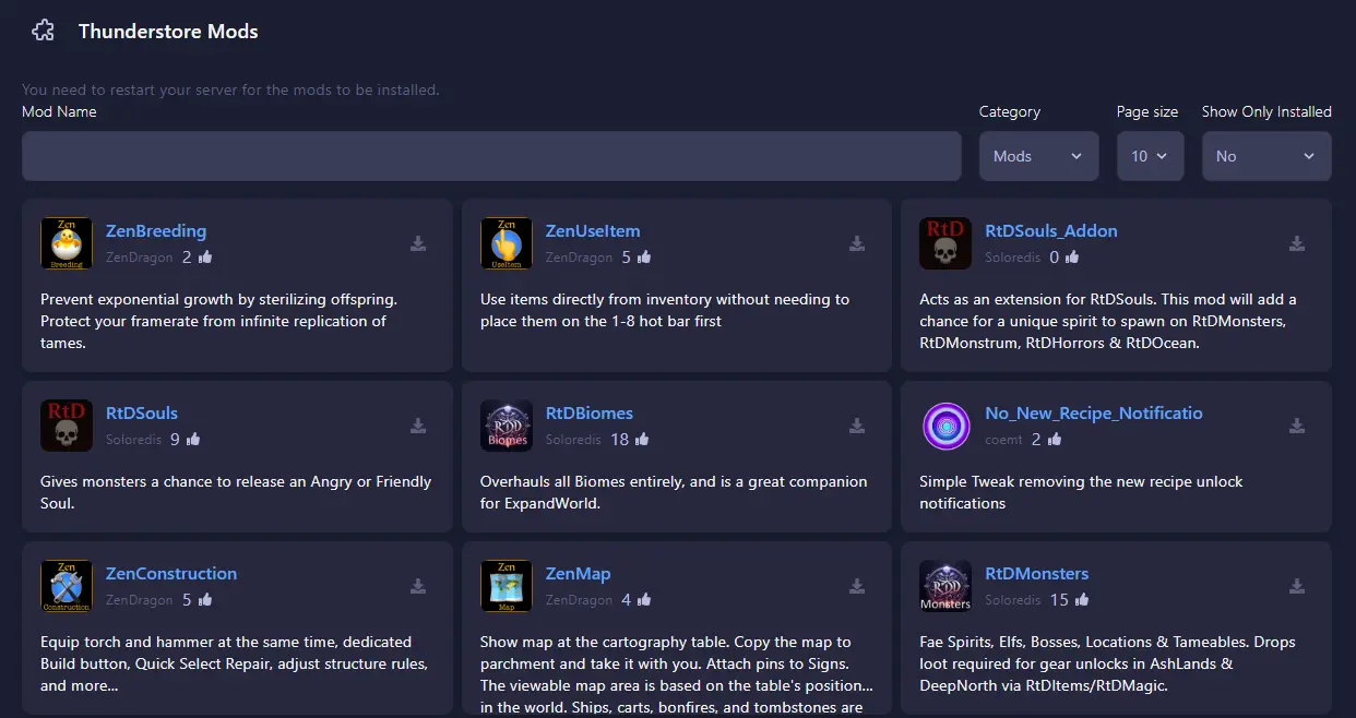Thunderstore Mod Installer – GGServers Panel Feature