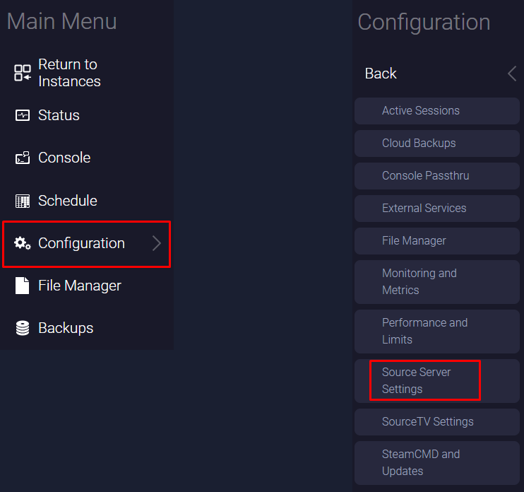 Source Server Settings