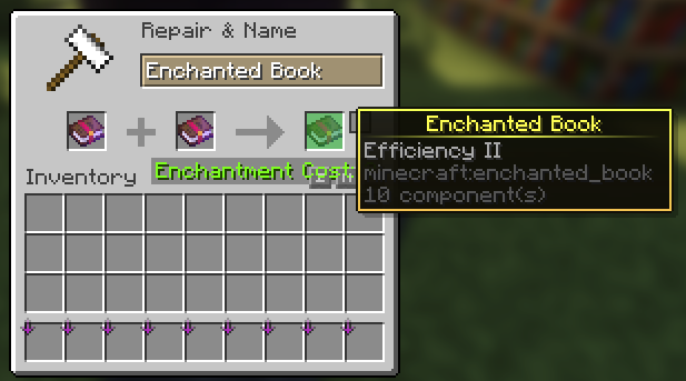 Combining two Efficiency I gives Efficiency II in Minecraft