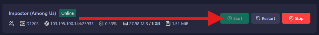 click start to start the server