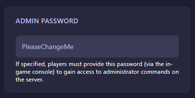 ARK admin password field GGServers