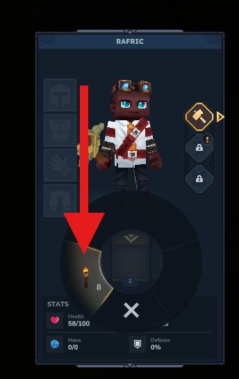 Dragging a torch to the left hand menu in Hytale