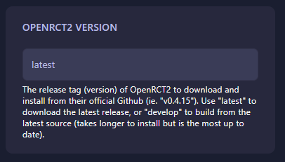 OpenRCT2 Version setting