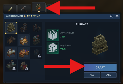How to craft a Furnace in Hytale using the Workbench