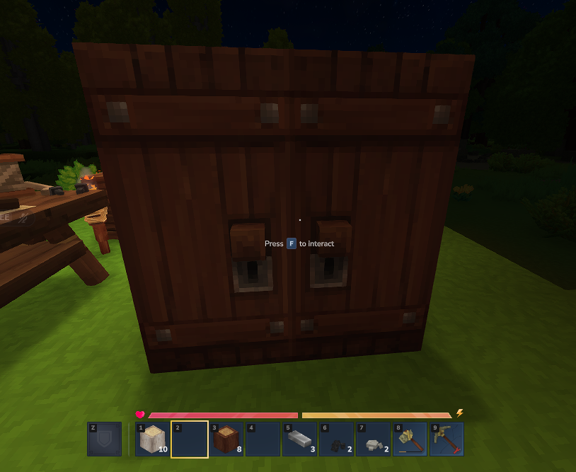 Opening a wooden door in Hytale