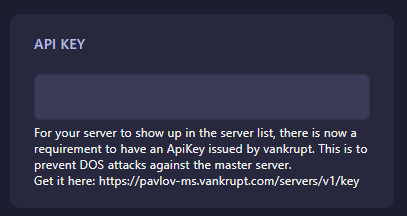 Inputting the Pavlov VR API Key