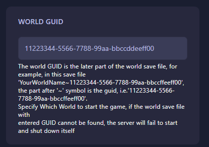 Entering the World GUID in the panel