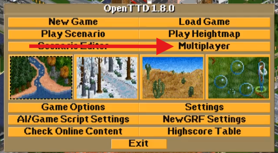 Clicking Multiplayer in OpenTTD