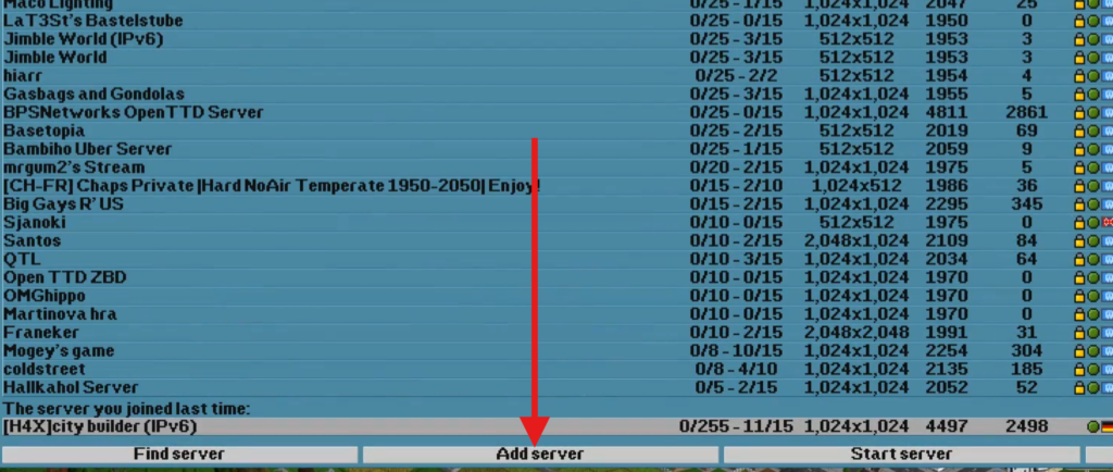 Adding a new server IP in OpenTTD