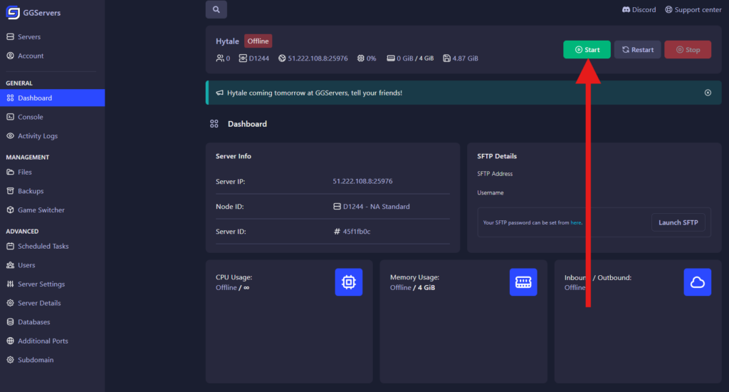 Starting a Hytale dedicated server