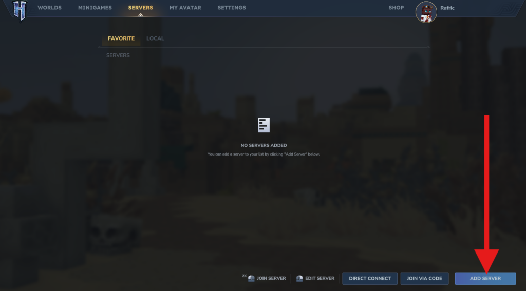 Adding a new server to Hytale