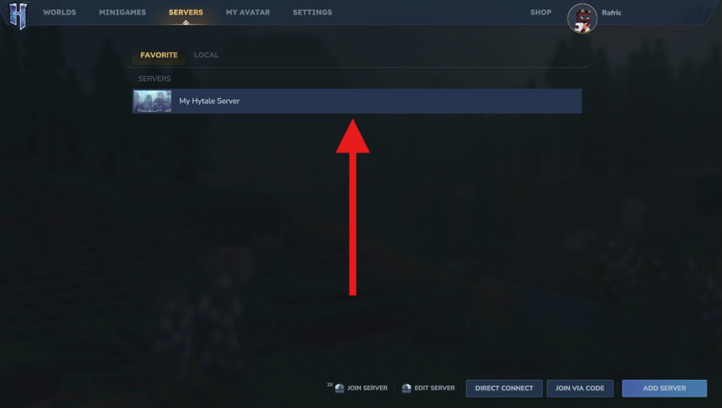 Identifying the Hytale server in the list