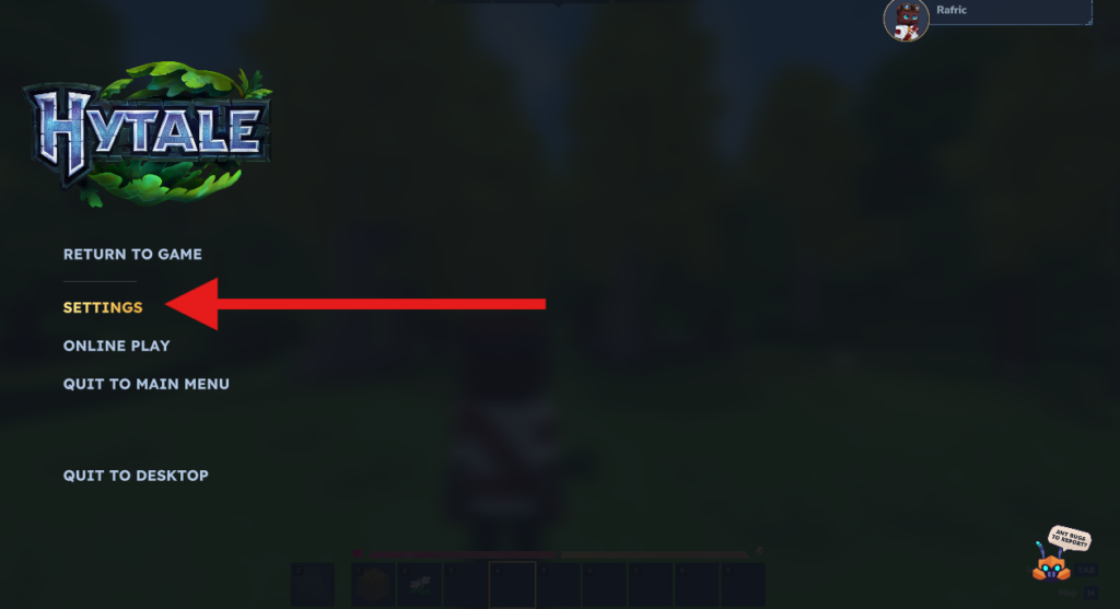 Accessing Hytale settings menu