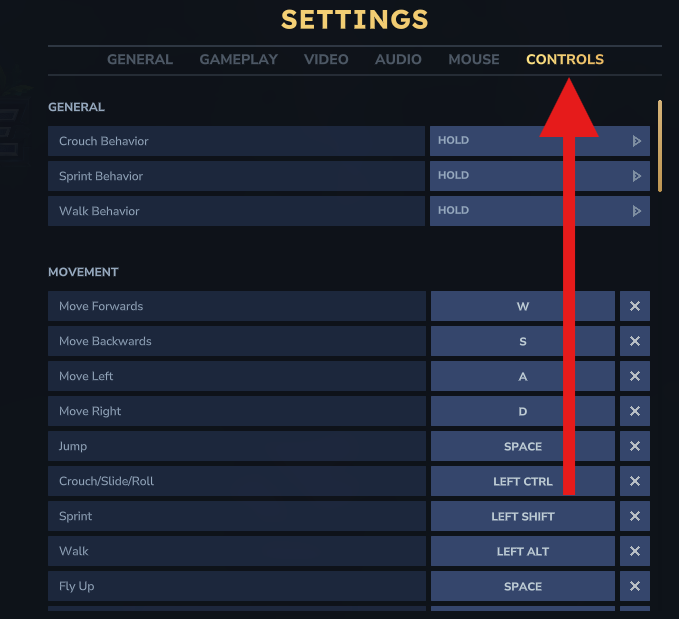 Hytale Controls configuration tab