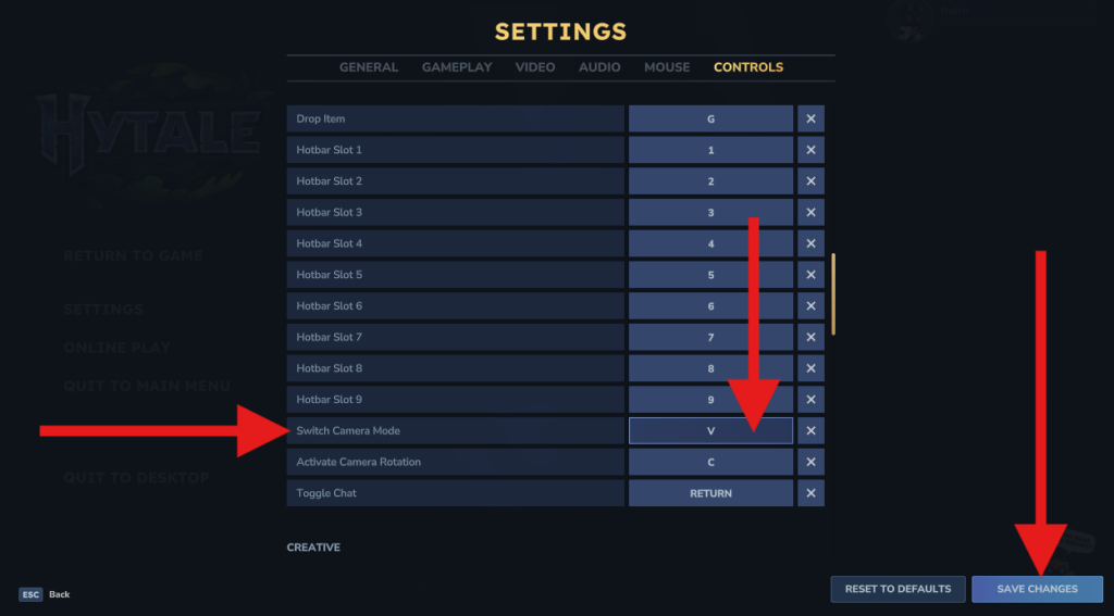Remapping the Hytale camera toggle key