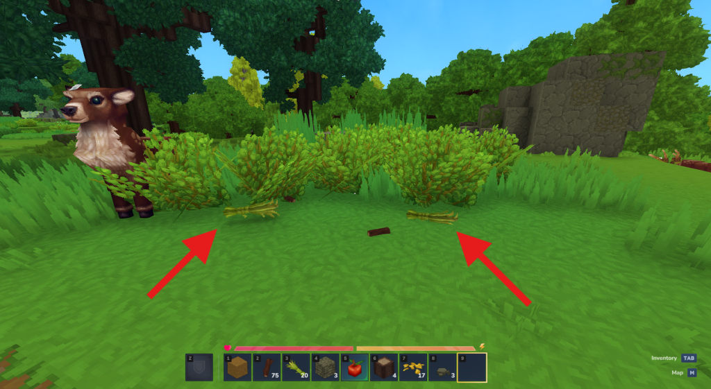Gathering plant fiber from Hytale bushes