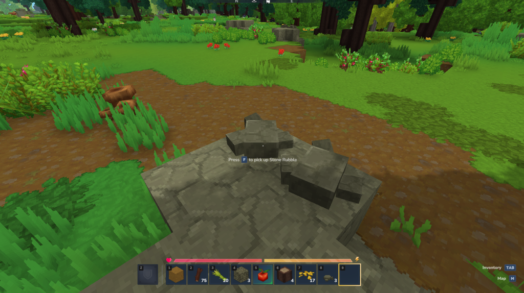 Collecting stone rubbles in Hytale