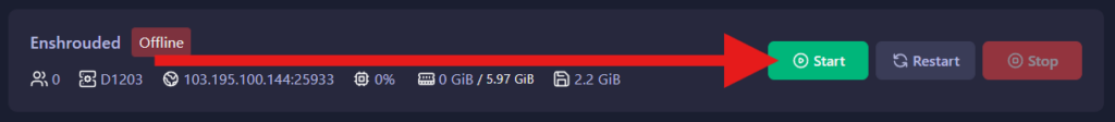 Starting the Enshrouded server on the panel